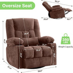 Oversized Swivel Rocker Recliner Chair for Adults, Manual Glider Recliner Sofa with Massage and Heat, Nursery Rocking Chair with Cup Holder and Side Pocket for Living Room