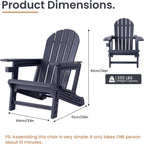 HOMPUS Outdoor Adirondack Chair, Patio HDPE Chair with Cup Holder, Solid Garden Chair Weather Resistant, Fire Pit Chair, Plastic Patio Chair for Deck,Garden, Wood Textured-Blue