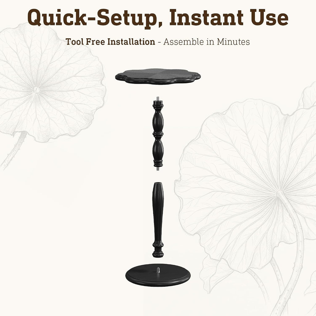 STO'SENSE Black Round Side Table,Drink Table for Small Spaces,Mid-Century Modern Accent Nightstand w/Solid Wood Leg,Sofa Pedestal Table w/Classic Sculpted Design for Living Room,Tool-Free Assembly