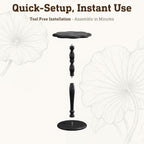 STO'SENSE Black Round Side Table,Drink Table for Small Spaces,Mid-Century Modern Accent Nightstand w/Solid Wood Leg,Sofa Pedestal Table w/Classic Sculpted Design for Living Room,Tool-Free Assembly