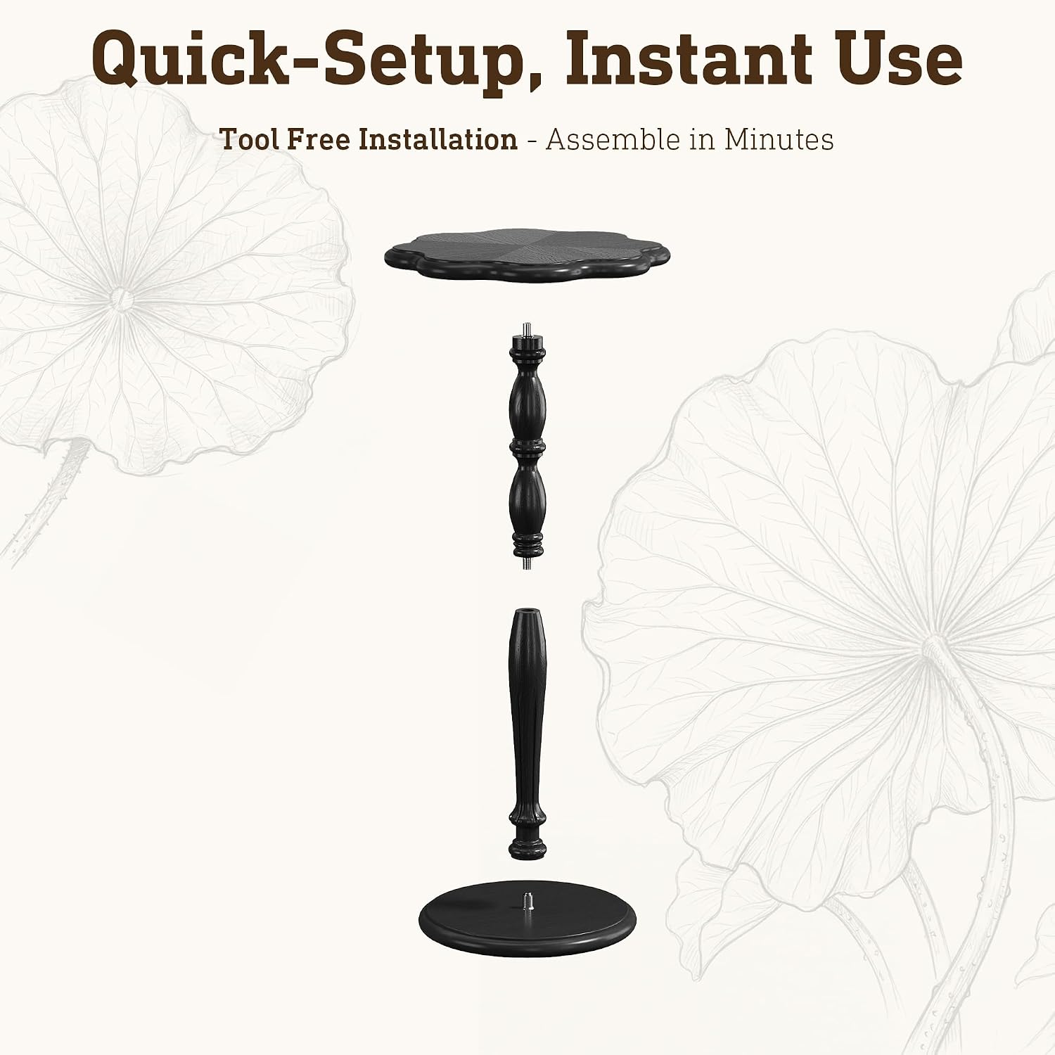 STO'SENSE Black Round Side Table,Drink Table for Small Spaces,Mid-Century Modern Accent Nightstand w/Solid Wood Leg,Sofa Pedestal Table w/Classic Sculpted Design for Living Room,Tool-Free Assembly