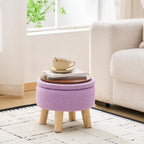 Wimarsbon Storage Ottoman, Modern Round Footrest with Soft Padded Seat, Teddy Velvet Footstool with Wood Legs, Accent Small Table or Plant Stand for Hallway, Living Room (Purple)