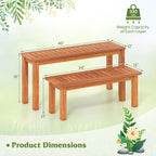 Tangkula Outdoor Backless Bench Set of 2, Solid Wood Patio Benches w/Slatted Seat, 2-Person Rustic Wooden Entryway Bench for Front Porch Garden Balcony Park Indoor, Weatherproof, Load up to 330 LBS