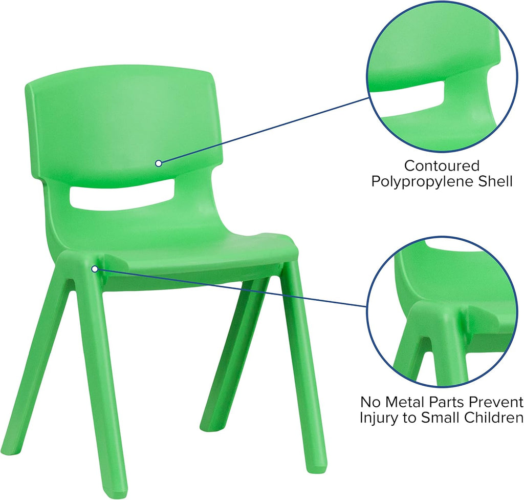 Flash Furniture 6 Pk. Green Plastic Stackable School Chair with 13.25'' Seat Height