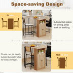 COSTWAY 3-Pcs Kitchen Table & Chairs Set, High Top Bar Table with 2 Stools, Storage, Adjustable Shelf, Metal Frame, Counter Height Dining Room Set for 2, Boho Rattan Table Set for Living Room, Study