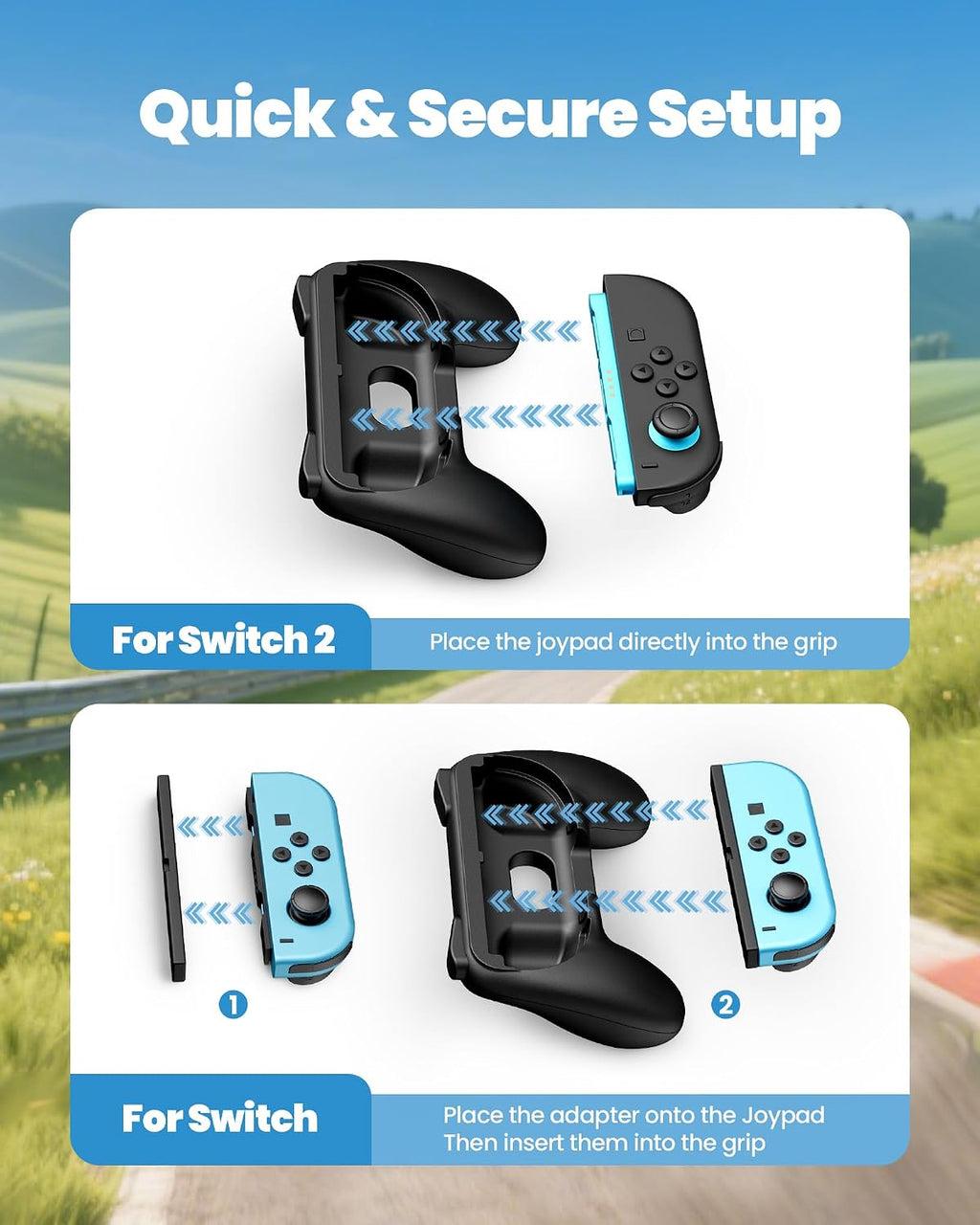 Controller Grip Compatible with Switch 2/Switch/Joy-Con 1&2, Ergonomic Grips Handle Kit with Adapters, Comfortable for Long-Time Gaming Accessories, Ideal Gifts for Family Kids Adults