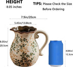 Green and Beige Vintage Vase with Handle,Retro Chinoiserie Vase,Farmhouse Antique Decorative Ceramic Vases for Home Decor,Living Room, Bookshelf, Office, Grand Millennial Decor(H8.05 Inch)
