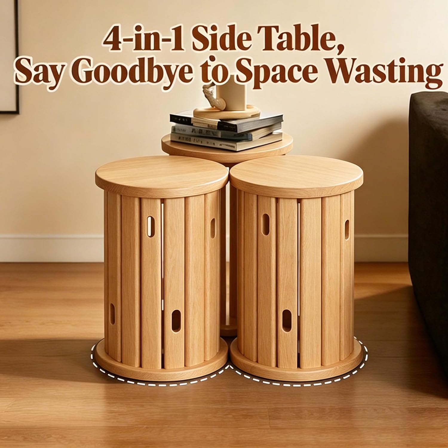 Stackable Stools Set of 4,Round Wood Stool Side Table/18 H Stackable End Tables,Versatile as Side Table Stool Chairs,Bedside Table,Coffee Table (Natural Color)