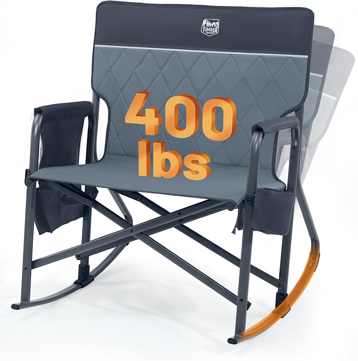 Timber Ridge Folding Oversized Rocking Camping Chair, 400lbs Capacity Portable Outdoor Rocker with Hard Armrests, Cup Holder & Side Pocket, Quick-Fold Design for Outdoor, Patio, Lawn