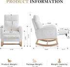 Modern Teddy Fabric Rocking Chair with Footstool, Nursery Rocker with Storage Pocket, High Back Wooden Base, 35-49 inch Length (Ivory, B)