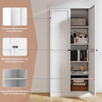 Modern 61" White Metal Kitchen Pantry Cabinet with Adjustable Storage, 4 Durable Shelves - Heavy Duty Organizer for Kitchen, Pantry & Living Room!