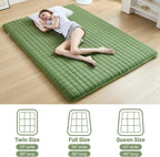 Zelladorra Japanese Floor Mattress Queen, Anti-Slip Japanese Futon Roll Up Tatami Mat for Guests, Green