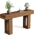 Solid Wood Console Table, 63-Inch Long Farmhouse Entryway Table, Sofa Console Behind Couch, for Foyer, Hallway, Living Room, Dark Brown
