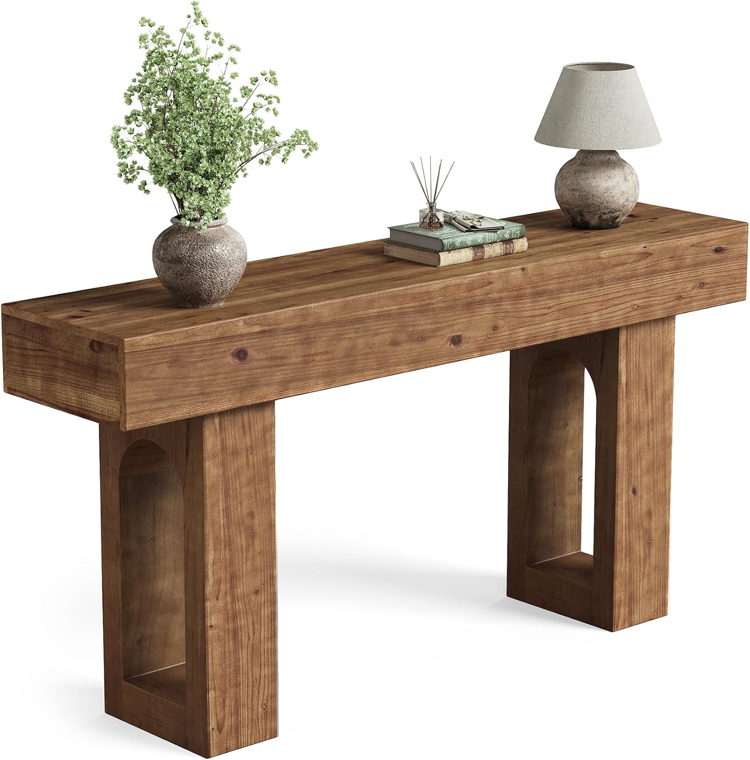 Solid Wood Console Table, 63-Inch Long Farmhouse Entryway Table, Sofa Console Behind Couch, for Foyer, Hallway, Living Room, Dark Brown