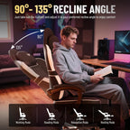 Ferghana Gaming Chair, Leather Comfortable Computer Chair with Footrest and Linkage Armrest, Ergonomic High Back Game Chair with Massage Lumbar Support for Adult, Beige