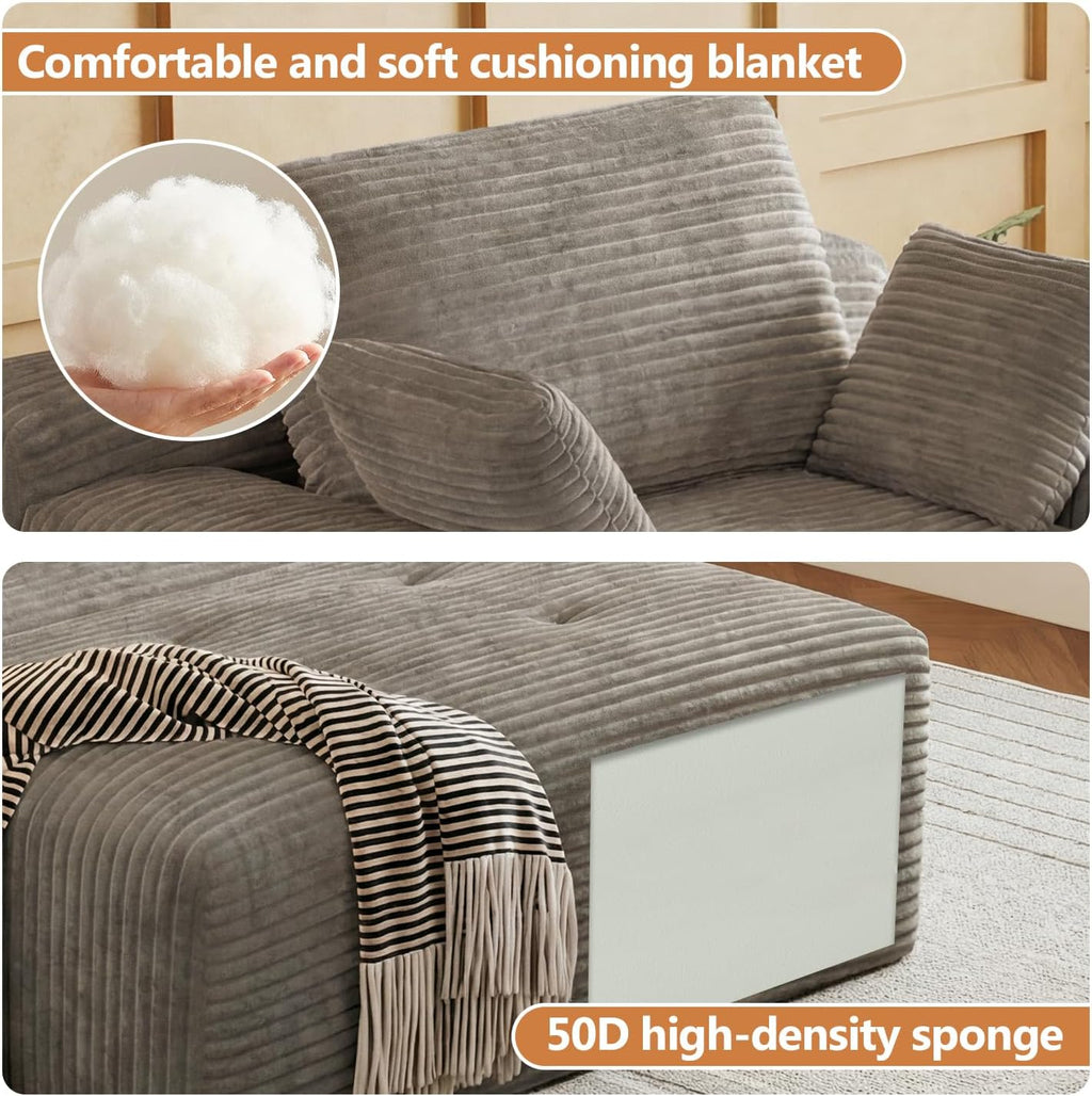 67" Oversized Chaise Lounge Chair Indoor, Corduroy Upholstered Boneless Sofa Bed, Modern Deep Seat Cloud Sleeper Couch Reading Chair for Living Room, No Assembly Required, Khaki