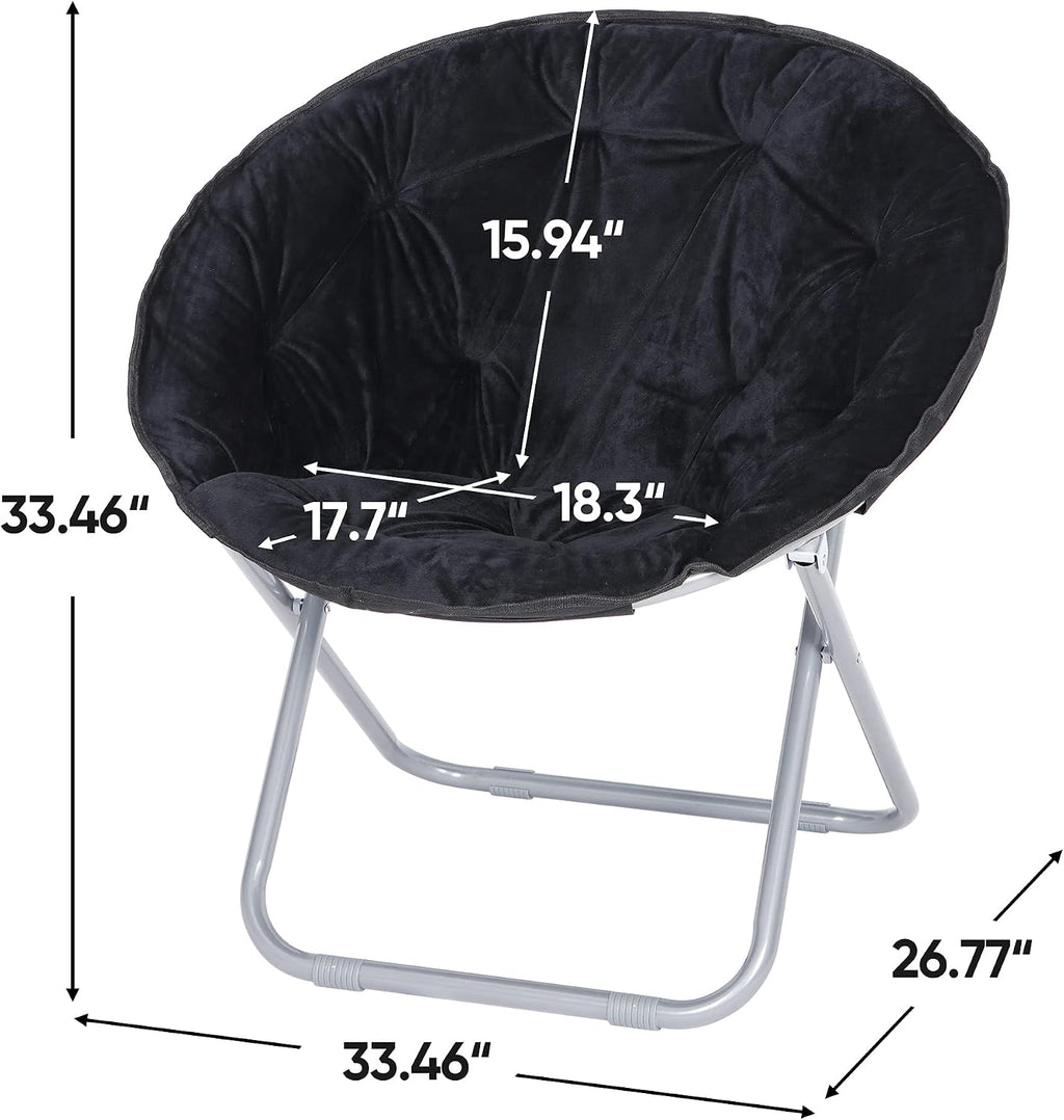 Nouva Saucer Chiar Foldable Moon Chair Folding Soft Fuzzy Seating Faux-Fur Round Circle Chair Gaming Chair for Indoor Outdoor Living Room Bedroom Dorm Home Set of 2, Black