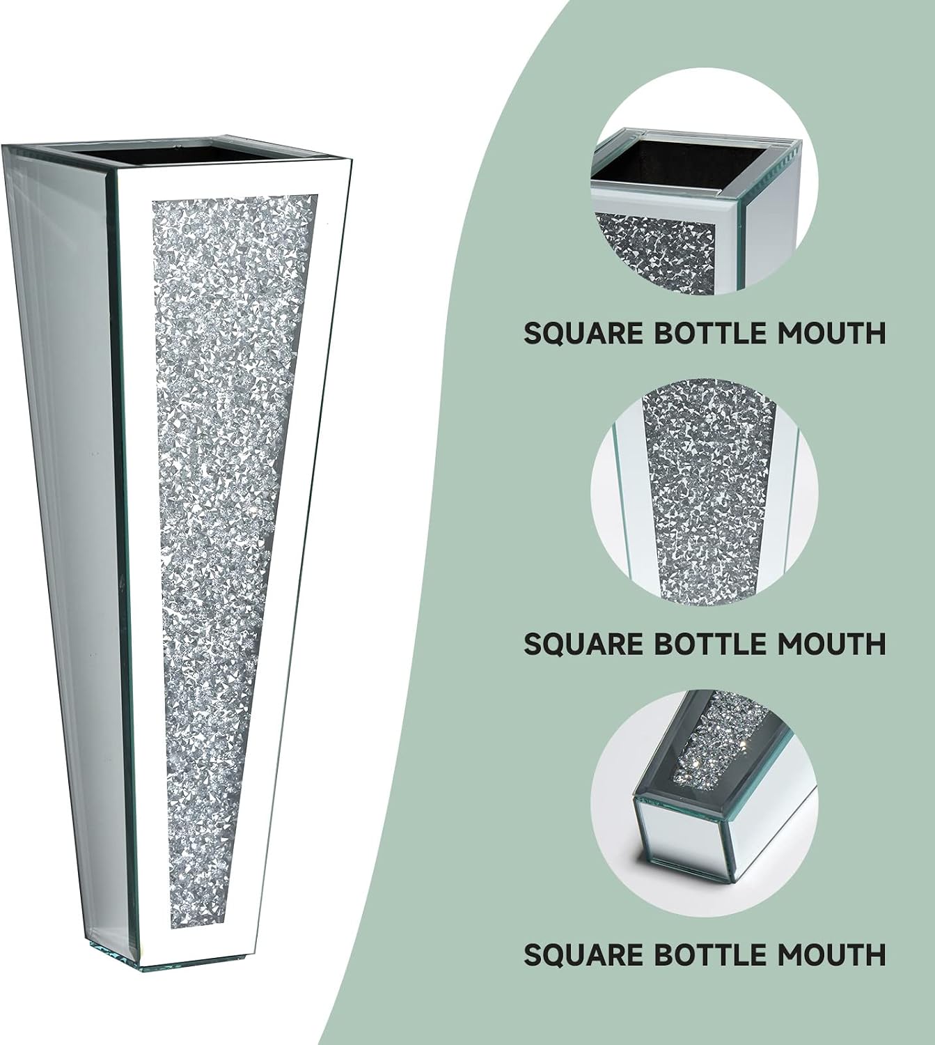 Crystal Wall Vase Hanging Flower-vase - Silver Crushed Diamond Mirrored Container Flower Vase Home Decor for Living Room, Dining Room, Bedroom, Set of 2 （11.2 Inch High） Wittolins