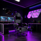 Gaming Chair with Pocket Spring Cushion and Footrest, Ergonomic Computer Chair for Adults, Breathable PU Leather Game Chair