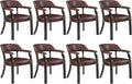 LEEMTORIG Set of 8 Faux Leather Dining Chairs with Arms, Supportive Back, Espresso Legs & Dark Wine Red PU CY-NX173-318WR