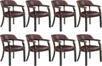 LEEMTORIG Set of 8 Faux Leather Dining Chairs with Arms, Supportive Back, Espresso Legs & Dark Wine Red PU CY-NX173-318WR