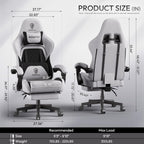 Dowinx Big and Tall Gaming Chair Fabric with Footrest Pocket Spring Cushion for Home Office, High Back Recliner Height Adjustable Ergonomic Comfy Cloth Computer Desk Chair, Black Grey