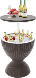 Patio Cool Bar Table, Height-Adjustable Outdoor Bar Tables 8 Gallon Beer and Wine Cooler, 3-in-1 Rattan Style Ice Cooler with Drainage Plug for Pool Party (Grey)