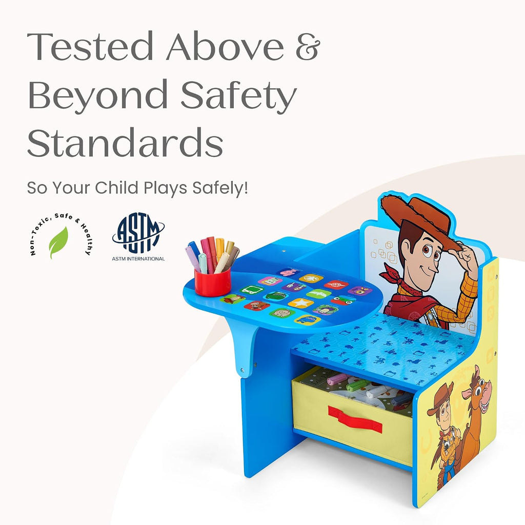 Delta Children Chair Desk with Storage Bin, Toy Story 5 | Kids Chair Desk Includes Fabric Storage Bin and Cup Holder, Low to the Ground for Easy Access, Ideal for Toddlers/Kids Age 3+