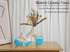 CEMABT White Ceramic Vase Set of 2 for Modern Minimalist Bohemian Decor，Round Matte Donut Vases for Pampas Grass-Perfect for Living Room, Dining Table, Office Bedroom Shelf Decor Entryway, Console