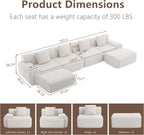L-Shaped Boneless Modular Sectional Sofa, Boneless Sectional Couch, Oversized 3-Seater Cloud Couch with Deep Seat and Movable Ottoman for Living Room, Apartment (Beige, 3 Seater with 2 Ottoman)
