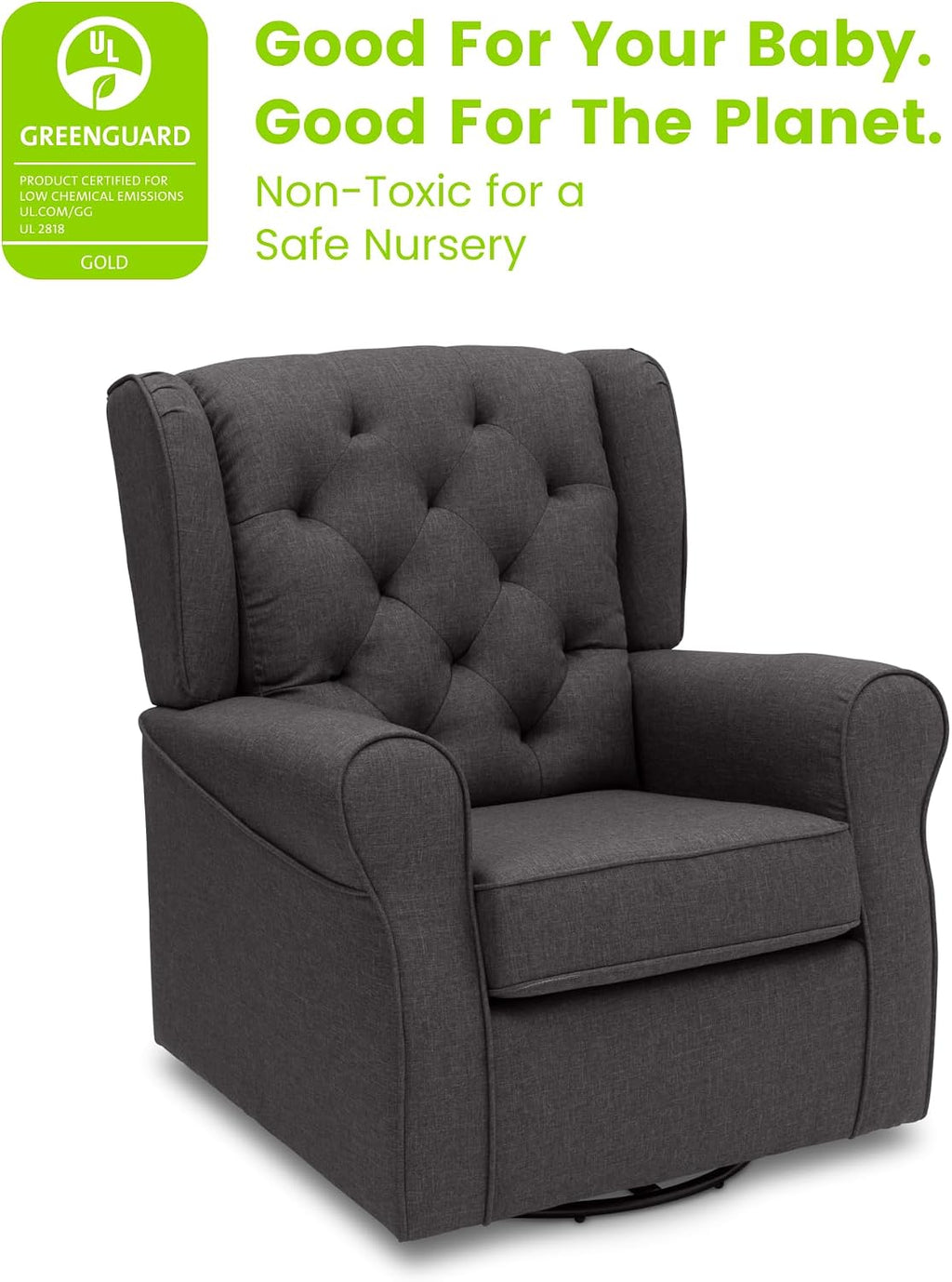 Delta Children Emma Nursery Glider Swivel Rocker Chair- Greenguard Gold Certified, Charcoal