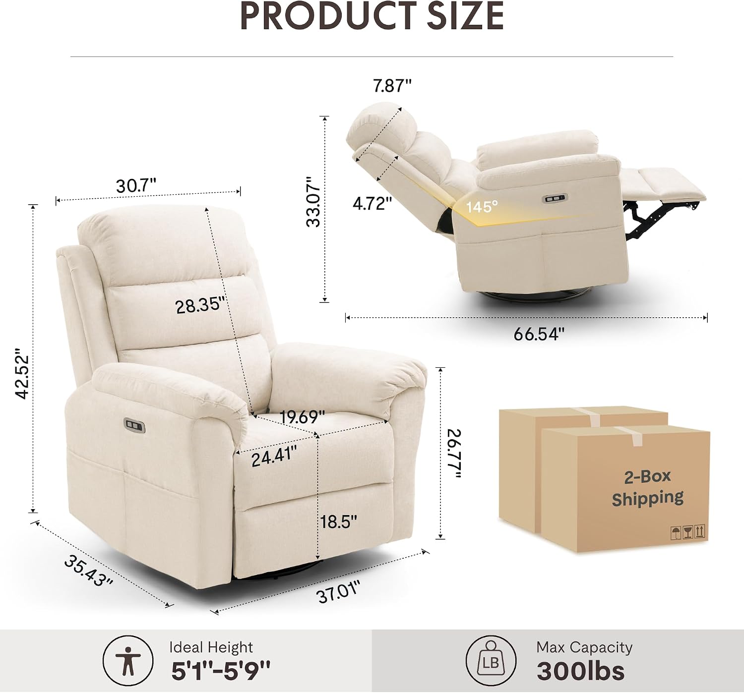 FLEXISPOT Souffle-Pro Swivel Rocker Recliner Chair with Nightlight, Power Nursery Glider Recliner with Massage & Heat, Adjustable Headrest, Oeko-TEX Fabric, Ideal for Nursery & Home Relaxation, Cream