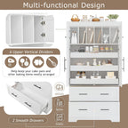 JIJIWANG 72.6" H Farmhouse Freestanding Kitchen Pantry Storage Cabinet with Drawers and Shelves, Buffet with Pull-Out Trays and Cake Pan Storage Organizer White