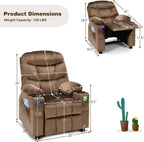 Kids Recliner, Kids Recliner Chair w/ 2 Cup Holders, Velvet Fabric Chairs Comfy w/Adjustable Backrest & 3 Pockets, Toddler Furniture Sofa for Boys Girls Aged 3+