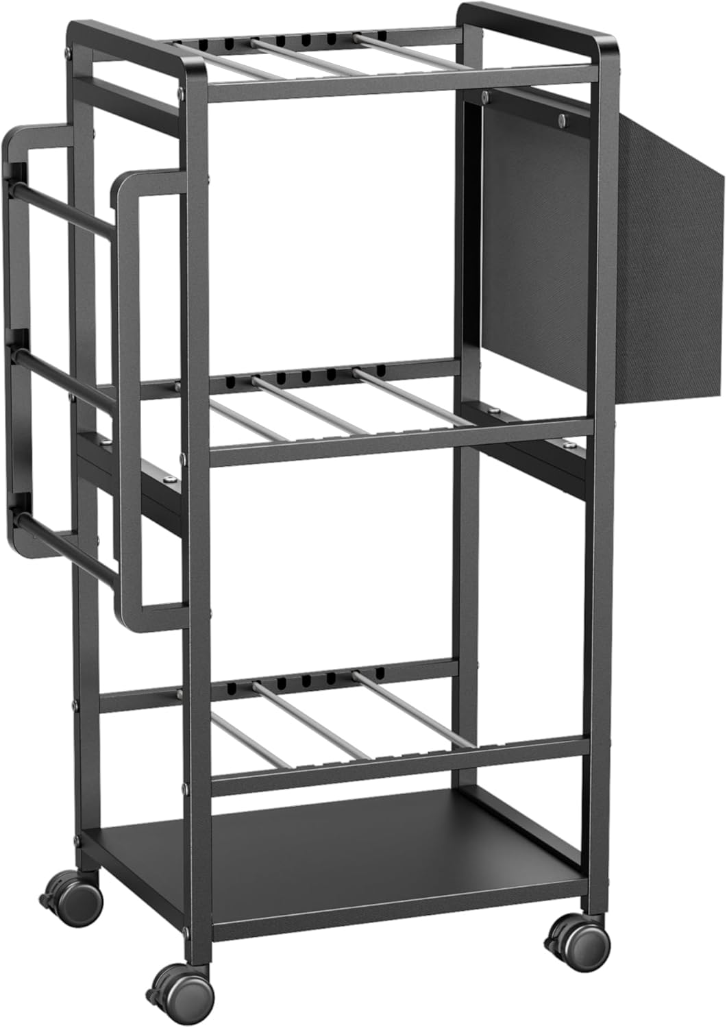 Aquzee Wrapping Paper Storage, Rolling Gift Wrap Storage Stand, Vertical Wrapping Paper Organizer Storage Cart, Ribbon Organizers, 12 PCS Slap Bands, 9 Adjustable Rod Design, Black