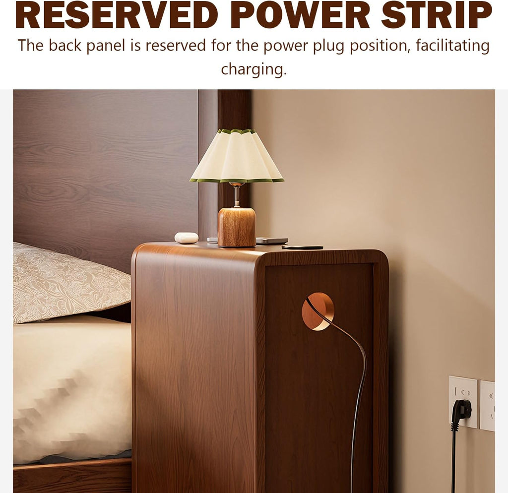 YUNMUARY-Narrow Nightstand,Walnut Nightstands,Mid Century Side Table,7.87 Inches Wide Bedroom Nightstand,Wooden Nightstands with Drawers for Hallway,Living Room,Corners,Fully Assembly.