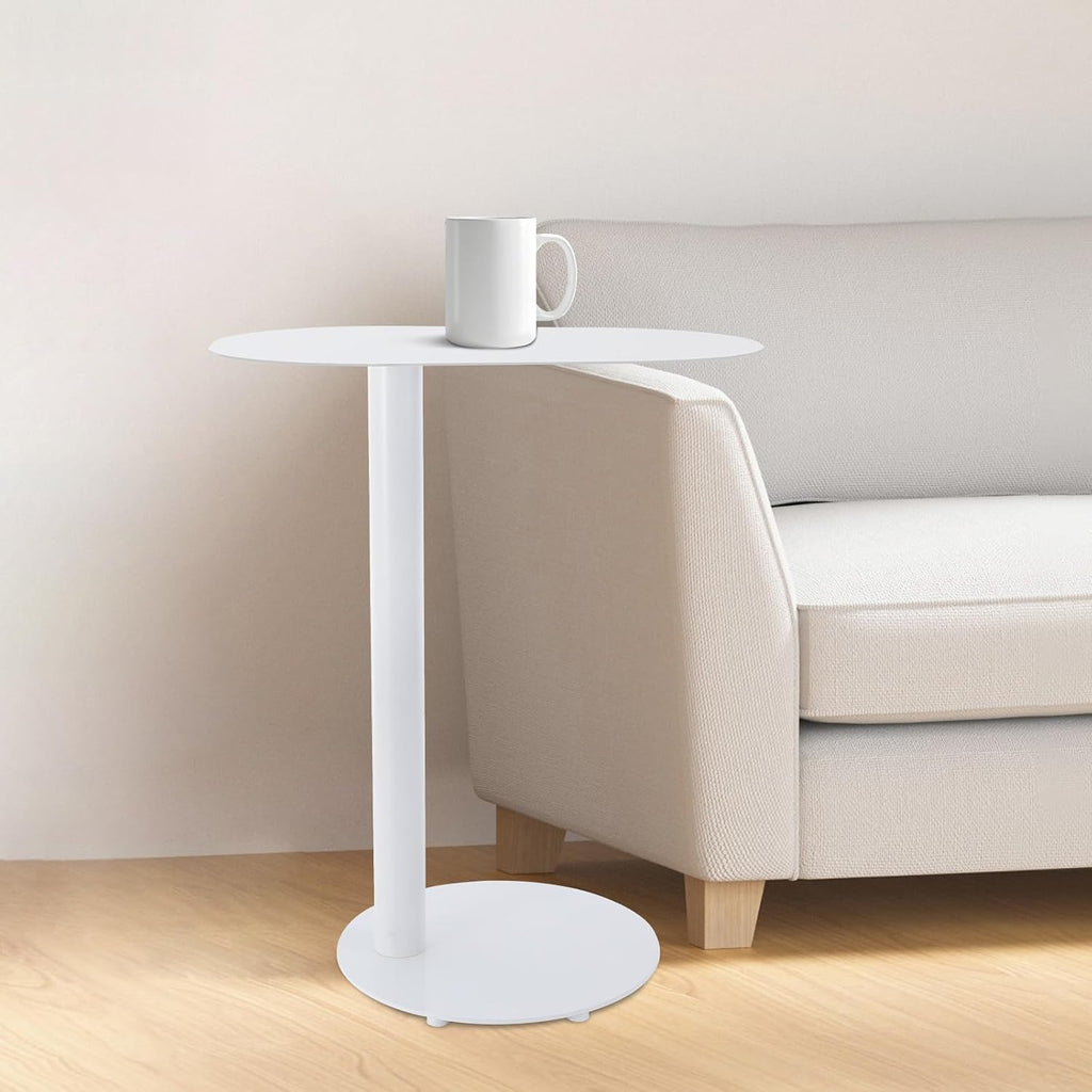 Modern C-Shaped Side Table, Metal End Table for Sofa Couch & Bed, 25in Tall Small Sofa Side Table for Living Room & Bedroom (White)