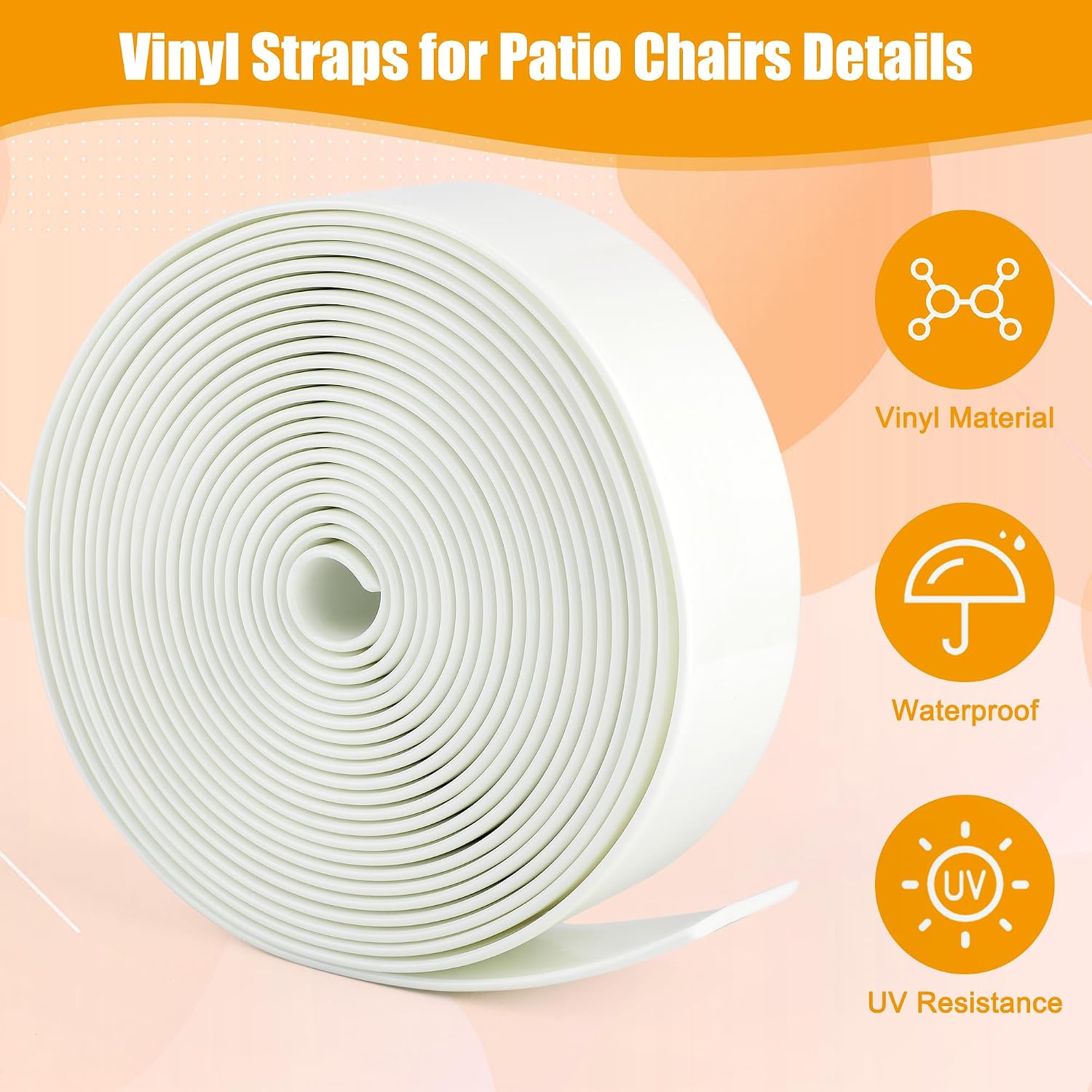 2" Wide Vinyl Straps for Patio Chairs Repair, 20FT Long Patio Garden Furniture Replacement Straps+ 40 Free Rivets for Outdoor Lawn Furniture Chaise Lounge Repair (White)