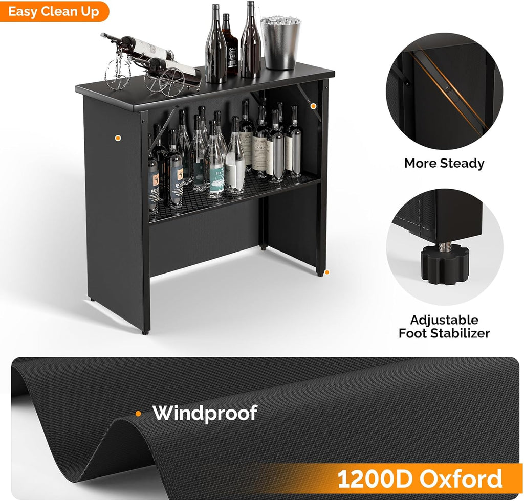 VINGLI 39" Commercial Grade Portable Bar Table for Events, Mobile Bartending Station, Outdoor Indoor Pop Up Bar Table with Skirt PP (39"-1P, Black)