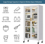 65.16" Tall Kitchen Pantry Storage Cabinet, Large Kitchen Display Cabinet with Wheels, Freestanding Buffet Cabinets with Adjustable Shelf & 2 Doors for Home, Dining Room, Living Room, White