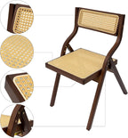Folding Rattan Dining Chair Tea-Brown, Foldable Tea-Tone Wicker Armchair for Living Room Bedroom Restaurant Balcony, Space-Saver Collapsible Seat, Lightweight Bamboo-Look Frame, No-Assembly