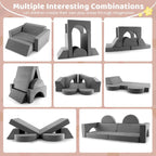 Costzon Convertible Toddler Couch, 8PCS Kids Modular Play Sofa w/Detachable Cover for Playroom, Creative Couch for Playing, Creating & Sleeping, Imaginative Furniture for Girls & Boys (Gray)