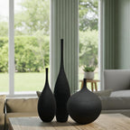 Black Ceramic Vases Set of 3, Modern Boho Vases for Centerpiece Decor, Matte Minimalist Decorative Vases for Home Decor, Living Room, Bookshelf, and Entryway Table Decor