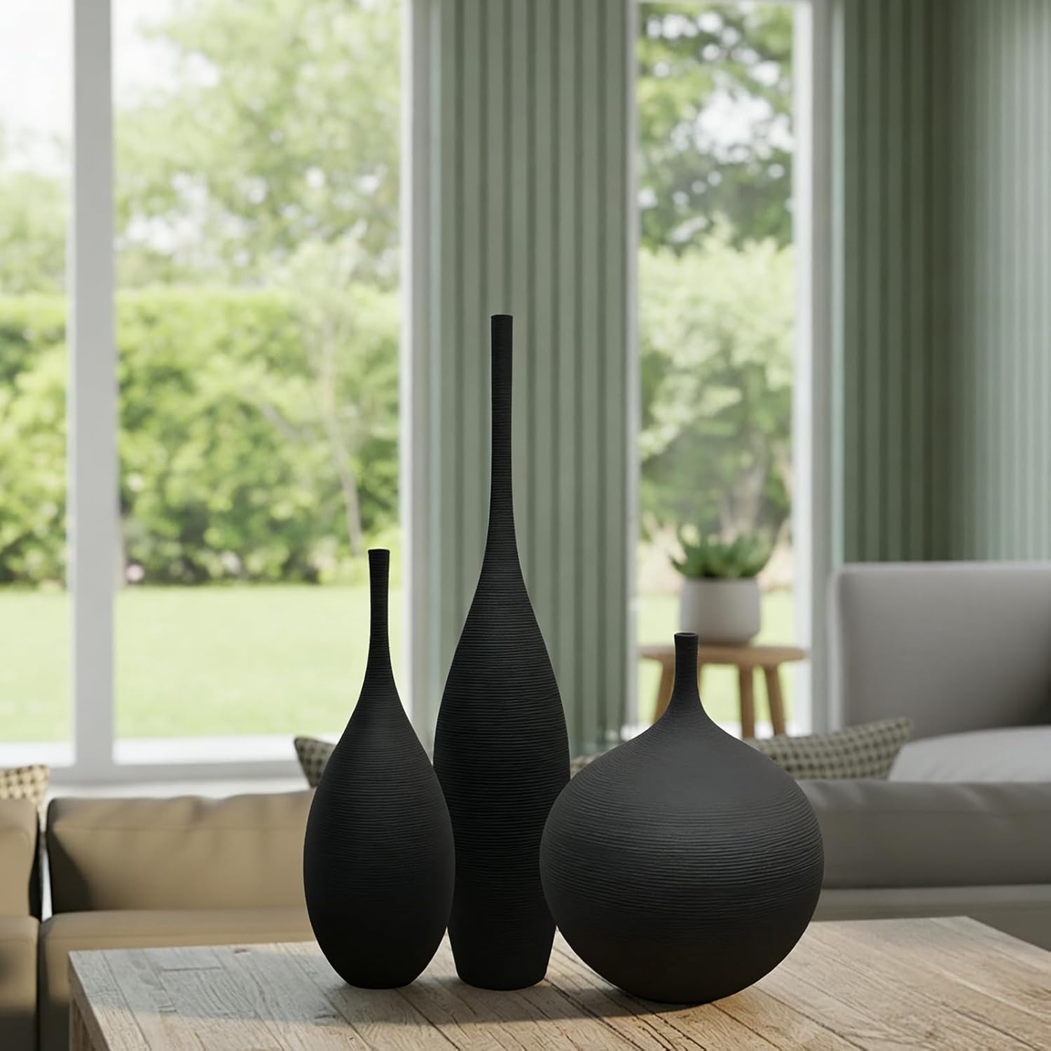 Black Ceramic Vases Set of 3, Modern Boho Vases for Centerpiece Decor, Matte Minimalist Decorative Vases for Home Decor, Living Room, Bookshelf, and Entryway Table Decor