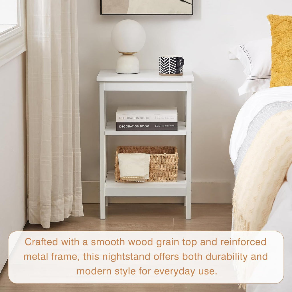 VECELO End Table Set of 2, Bedside Table, 24" Tall Living Room End Tables, X-Design Reinforced Nightstands, Side Table with 3-Tier Storage Shelves for Small Spaces, Office, Bathroom, Bedroom, White