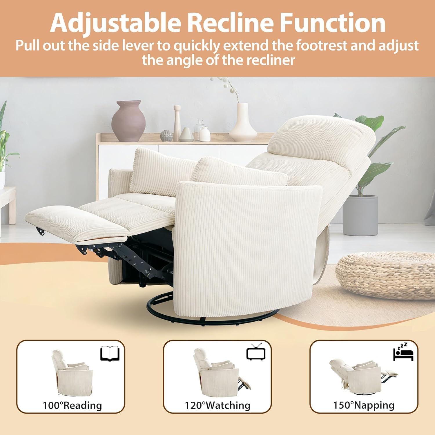 Power Swivel Rocker Recliner with 2 Pillows Power Nursery Glider Recliner Comfy High Back Electric Rocking Recliner for Adults Nursing Bedroom Living Room Brown