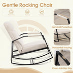 HOMEFUN Nursery Rocking Chair,Patio Rocking Chair,Upholstered Glider Rocker with Padded Seat and High Backrest Safe and Comfy Armchair for Living Room Office,Front Porch, Garden, Patio, Backyard Cream
