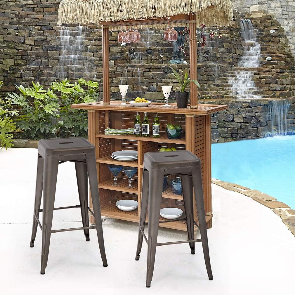 FDW Metal Bar Stools Set of 4 Counter Height Bar Stool 30 Barstools Industrial Patio Stool Stackable Stool Modern Backless Indoor/Outdoor Metal Bar Kitchen Counter Stools Chairs