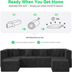MONVANE 130'' Oversized Boneless Sectional Couches for Living Room, 6-Seat U Shaped Cloud Couch, Modular Sofa with Ottoman & 6 Throw Pillows, Comfy Chenille, No Assembly Required, Black