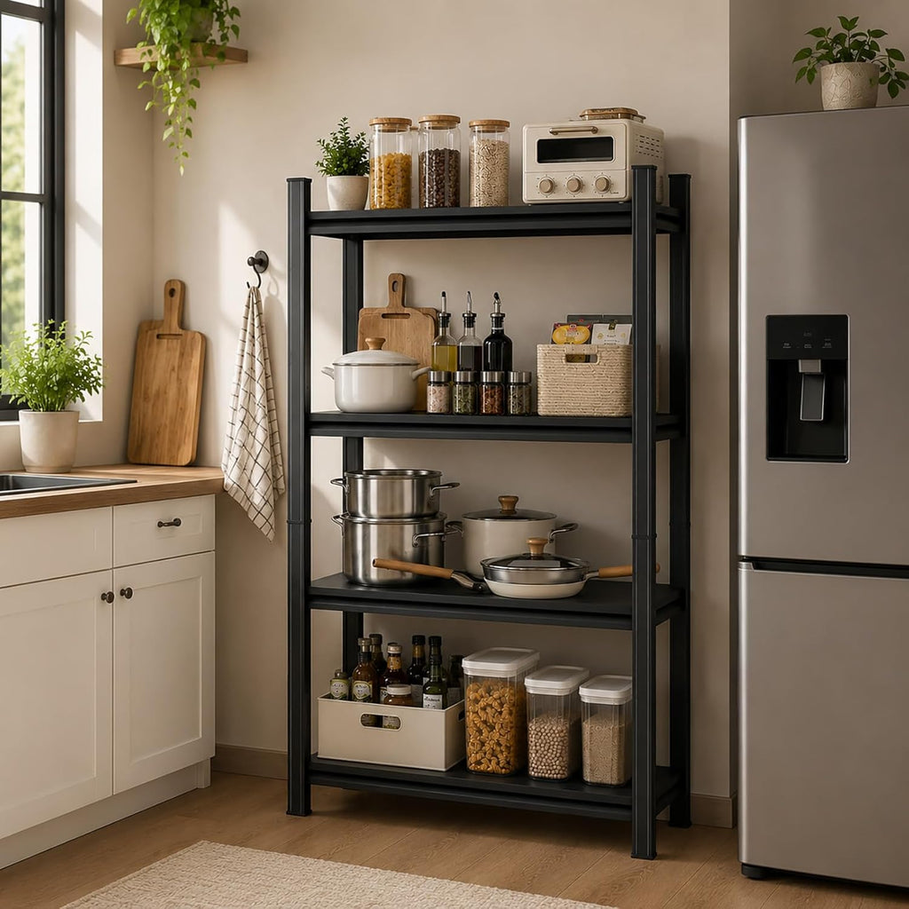 24 Inch Wide Shelf, 4-Tier Heavy Duty Storage Shelving Unit Metal Organizer Rack 2000 lbs Capacity for Garage, Home, Kitchen, Office, Black (11.8" D x 23.6" W x 53.4" H)